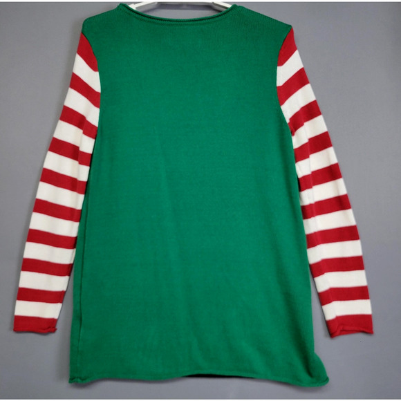 Ugly Christmas Sweater Womens Large Green Pug Santa Hat Striped Sleeves - Picture 12 of 13